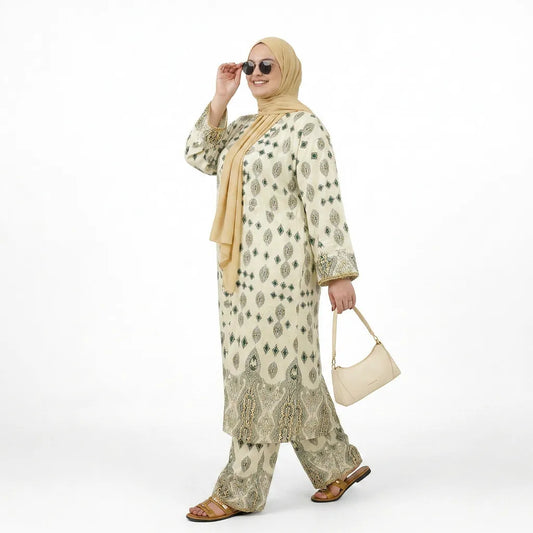 Kimono ouvert imprimé avec pantalon