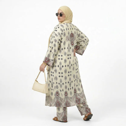 Kimono ouvert imprimé avec pantalon