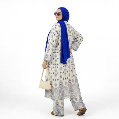 Kimono ouvert imprimé avec pantalon
