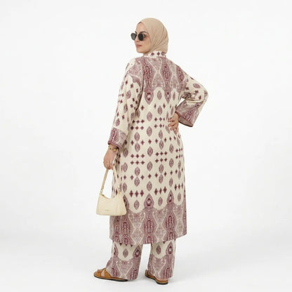 Kimono ouvert imprimé avec pantalon