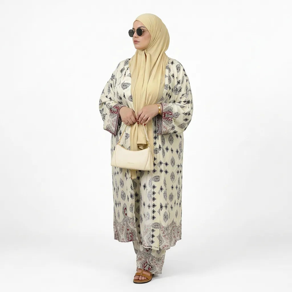 Kimono ouvert imprimé avec pantalon