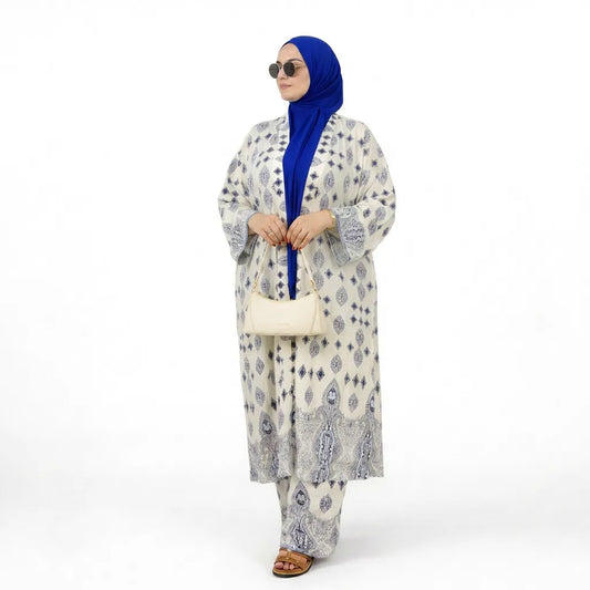 Kimono ouvert imprimé avec pantalon