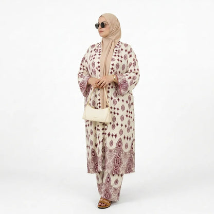 Kimono ouvert imprimé avec pantalon