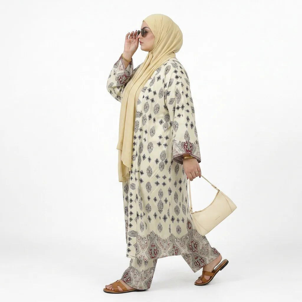 Kimono ouvert imprimé avec pantalon