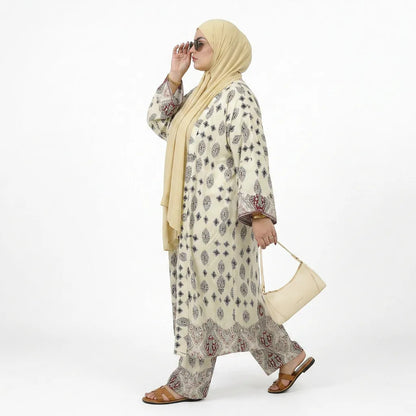 Kimono ouvert imprimé avec pantalon
