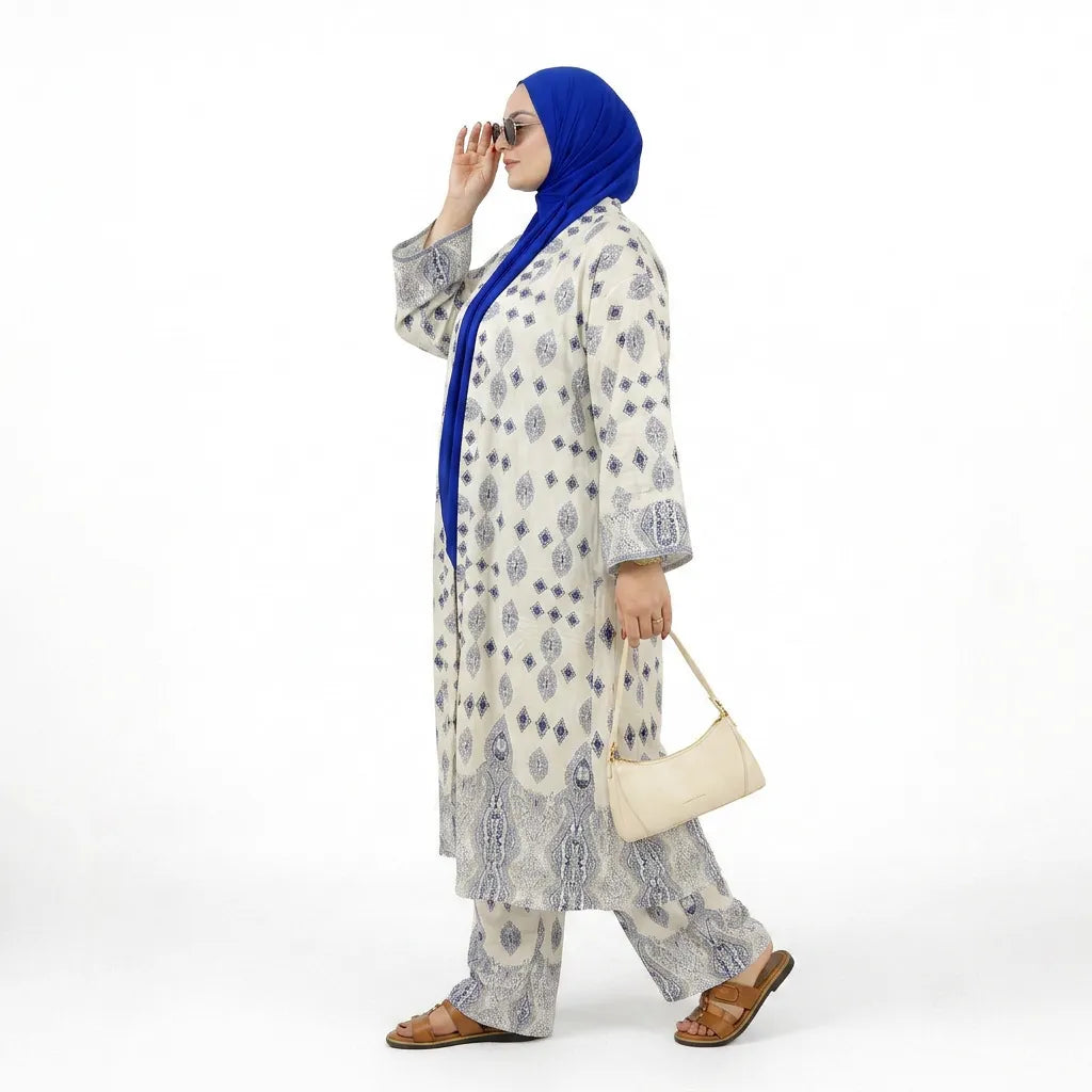 Kimono ouvert imprimé avec pantalon