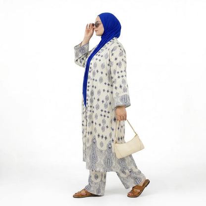 Kimono ouvert imprimé avec pantalon