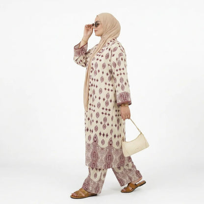 Kimono ouvert imprimé avec pantalon