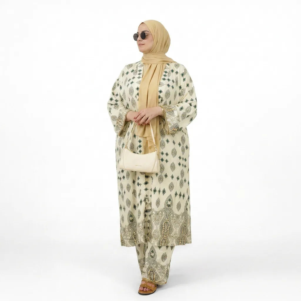 Kimono ouvert imprimé avec pantalon