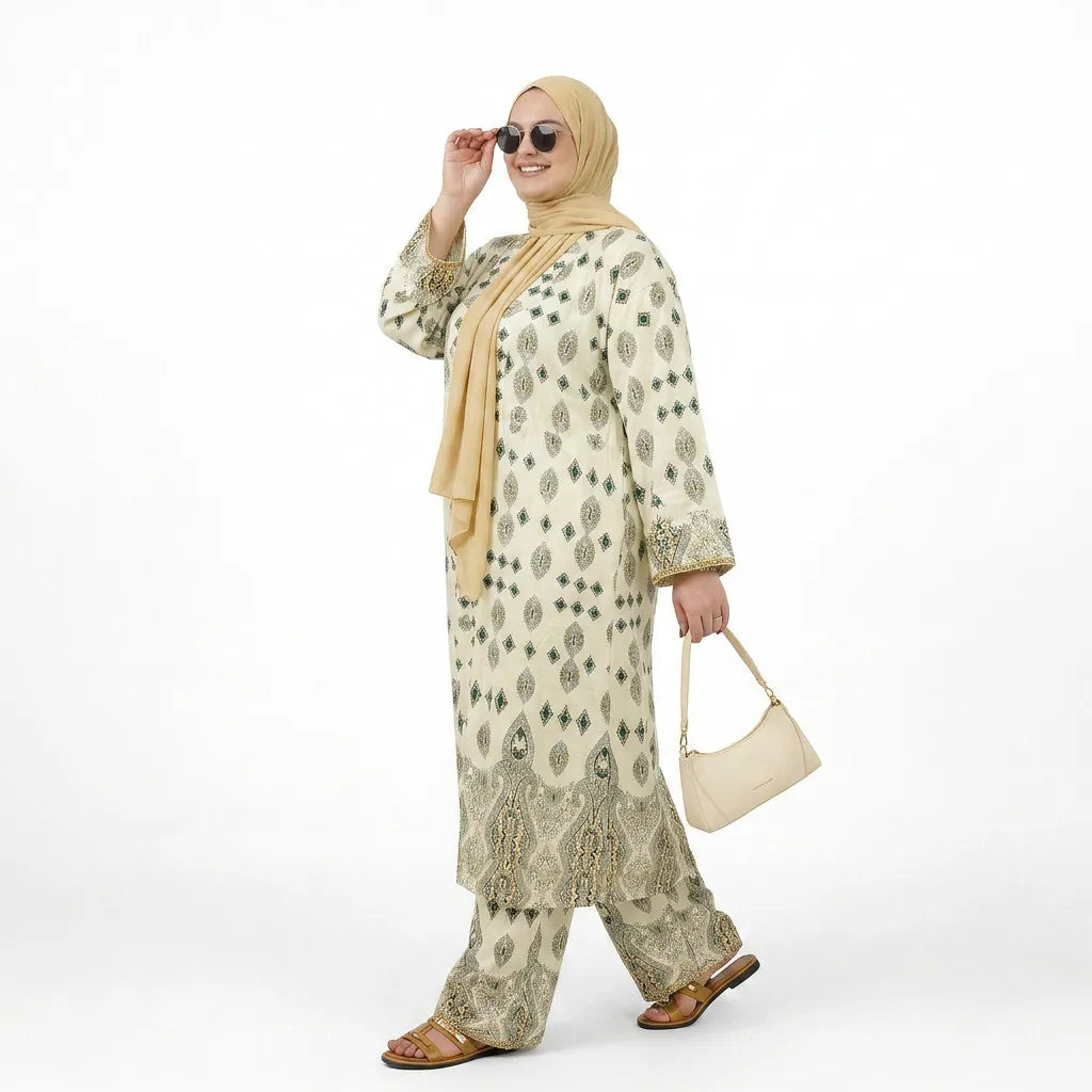 Kimono ouvert imprimé avec pantalon